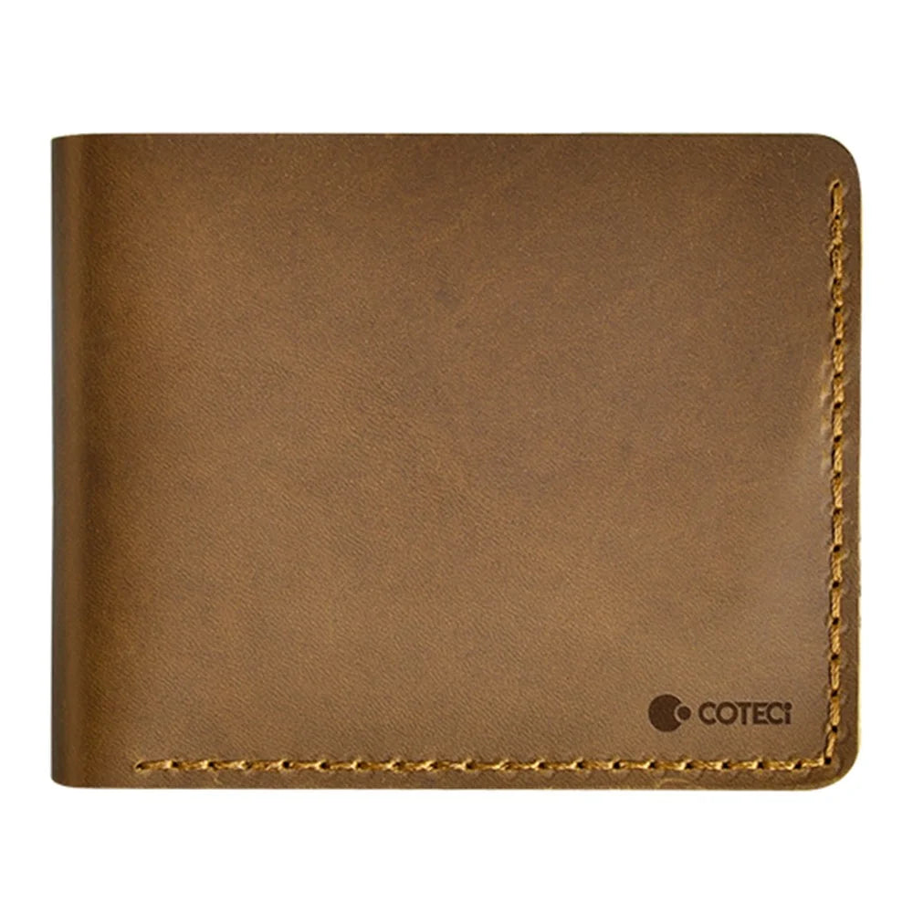 COTECI 14068 Genuine Cow Leather Wallet Horizontal Bifold 6 Card Slots Holder, 11.3x9cm - Brown - 1