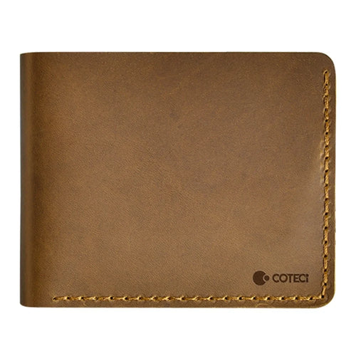 COTECI 14068 Genuine Cow Leather Wallet Horizontal Bifold 6 Card Slots Holder, 11.3x9cm - Brown - 1