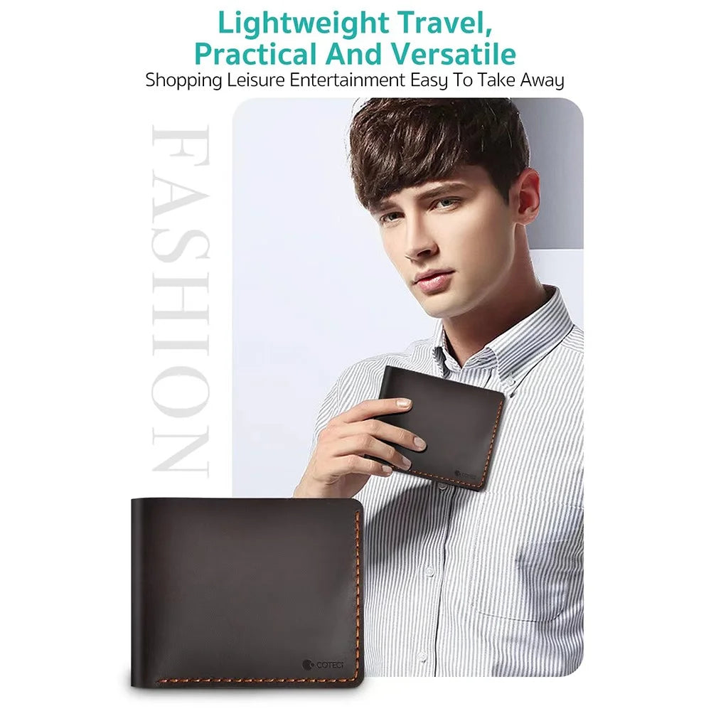 COTECI 14068 Genuine Cow Leather Wallet Horizontal Bifold 6 Card Slots Holder, 11.3x9cm - Brown - 3
