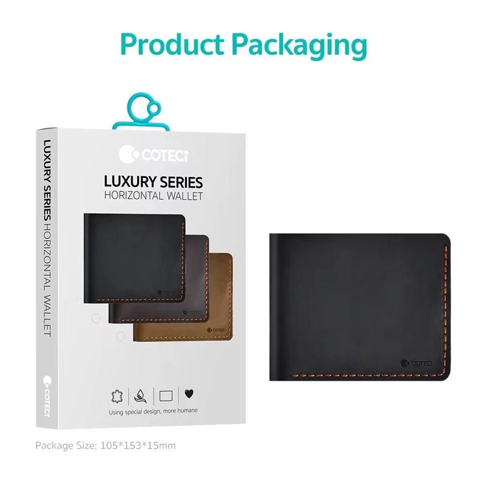 COTECI 14068 Genuine Cow Leather Wallet Horizontal Bifold 6 Card Slots Holder, 11.3x9cm - Brown - 7