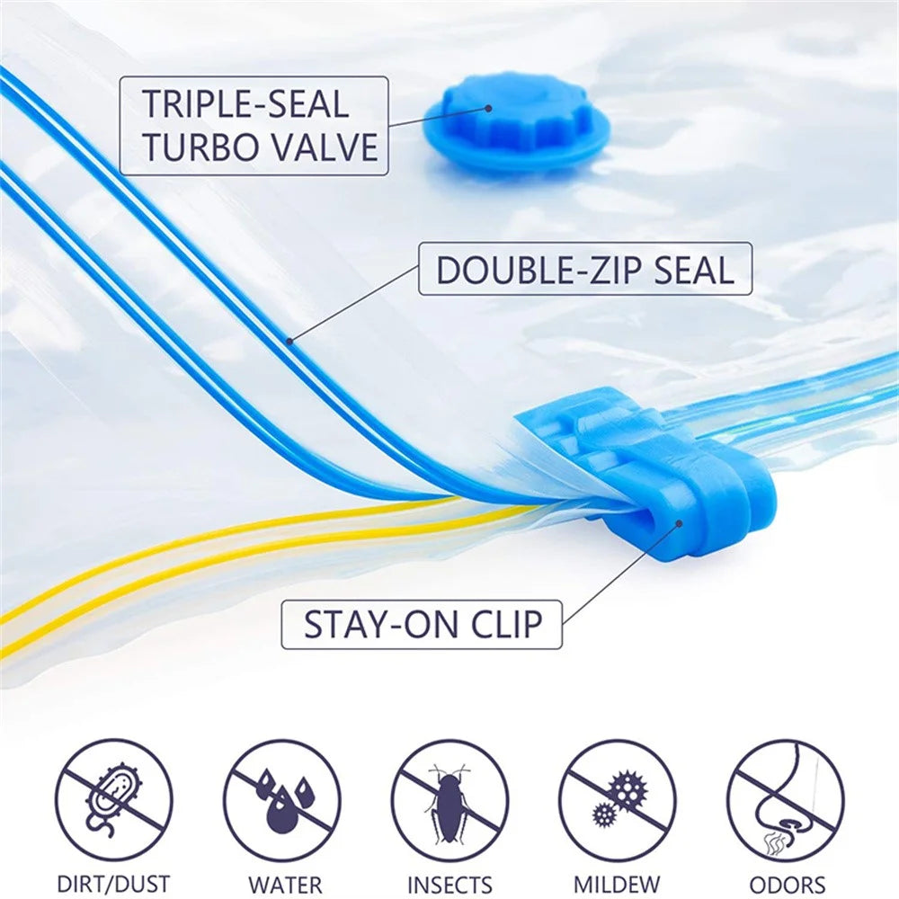 20Pcs Vacuum Storage Bags Set Triple-Seal PA+PE Compression Space Saver for Travel Home - 6