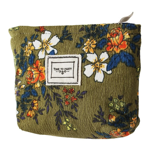 Small Size 11x10x4cm Embossed Floral Makeup Bag Portable Travel Toiletry Organizer Cosmetic Pouch - Green  /  Flower - 1