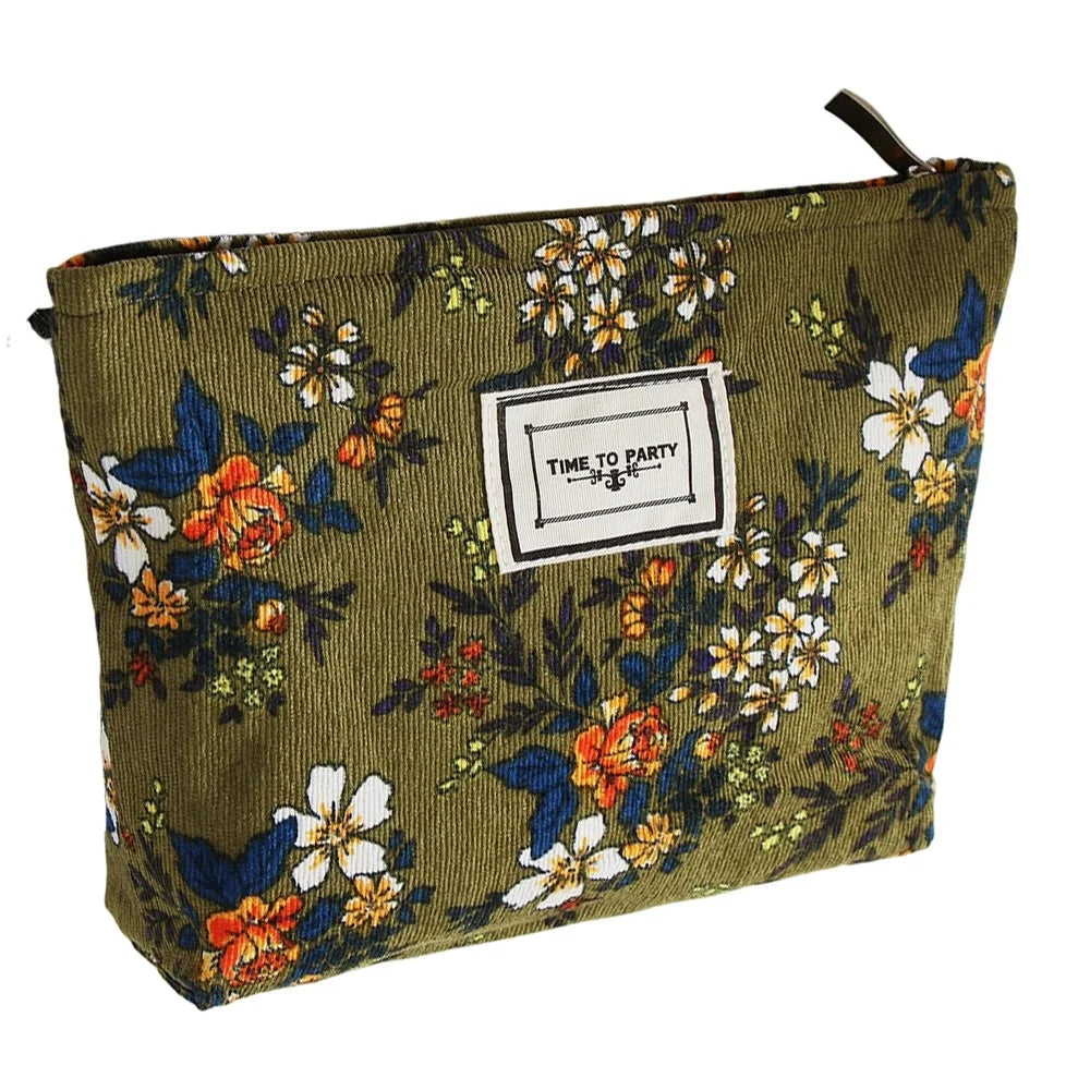 Large Size 20x17x5cm Embossed Floral Makeup Bag Portable Travel Toiletry Organizer Cosmetic Pouch - Green  /  Flower - 1