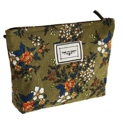 Large Size 20x17x5cm Embossed Floral Makeup Bag Portable Travel Toiletry Organizer Cosmetic Pouch - Green  /  Flower - 1