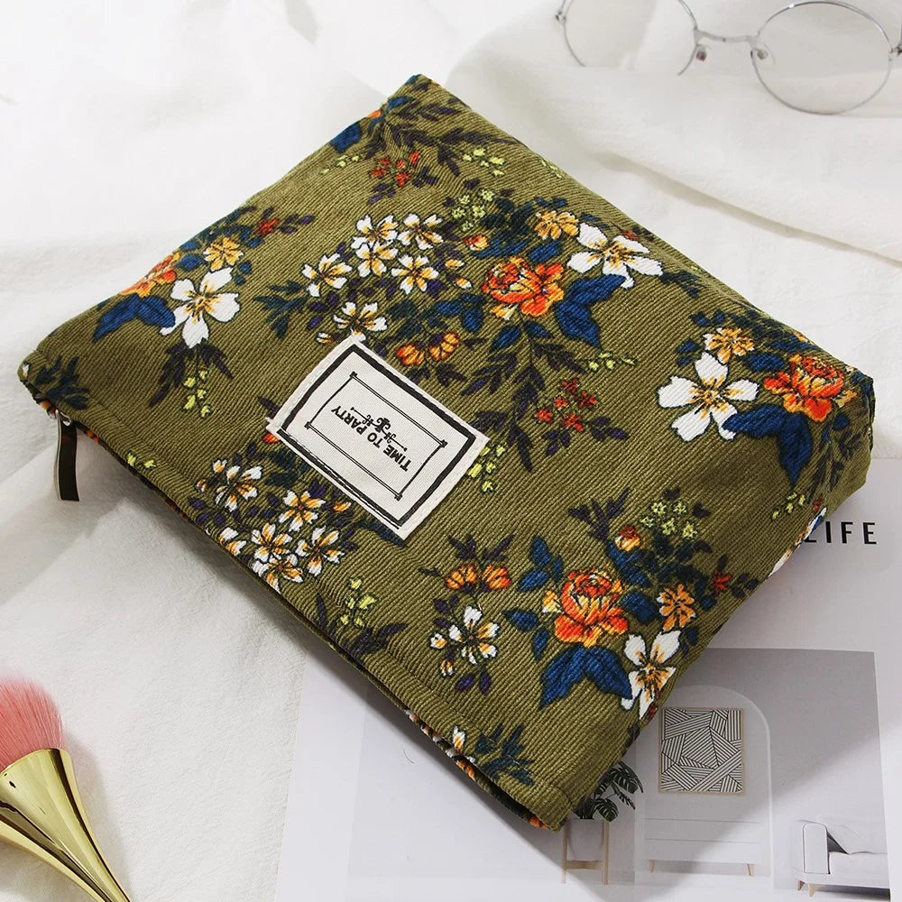 Large Size 20x17x5cm Embossed Floral Makeup Bag Portable Travel Toiletry Organizer Cosmetic Pouch - Green  /  Flower - 7