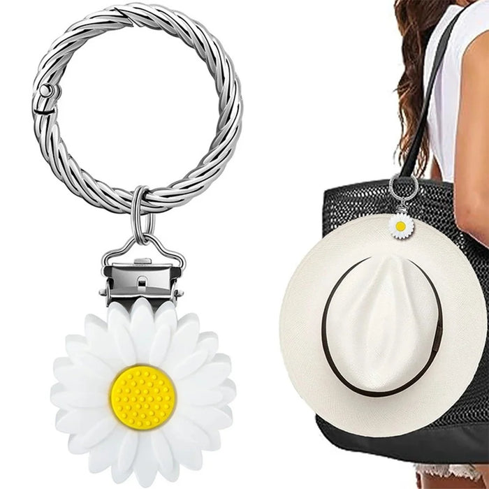 Colorful Flower Leaf Hat Clip Multi-functional Clip Travel Luggage Pendant Bag Accessory - White Daisy - 1