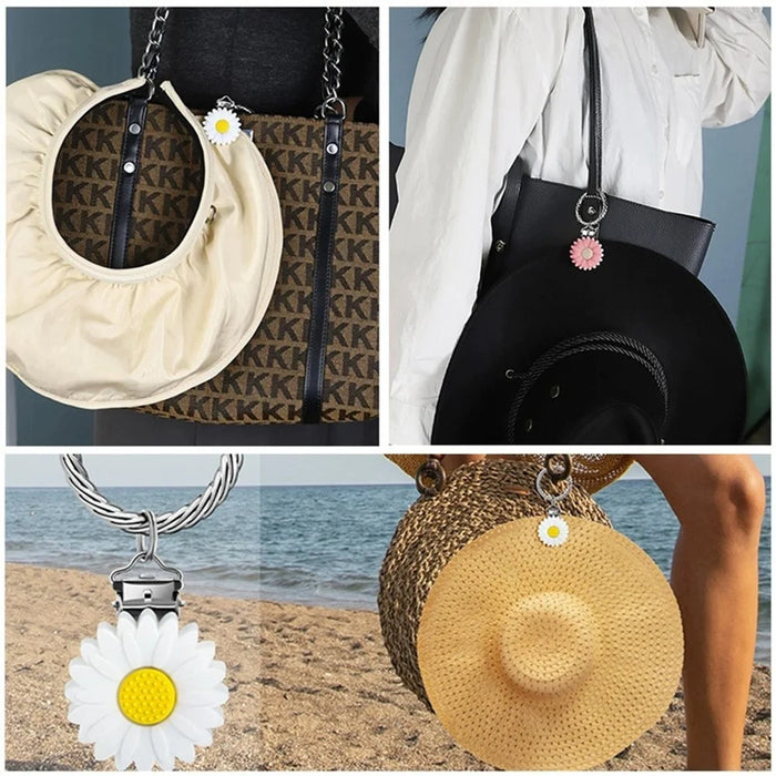 Colorful Flower Leaf Hat Clip Multi-functional Clip Travel Luggage Pendant Bag Accessory - White Daisy - 3
