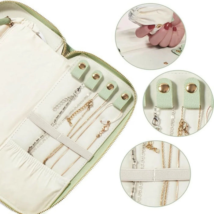 Leather Jewelry Organizer Travel Case Portable Storage Bag for Necklaces Rings Earrings - Green - 4