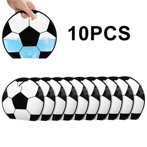 10Pcs Soccer Baseball Sports Self-Sealing Bags Stand Up Bottom Gift Candy Storage Bags with Handle - Football - 1