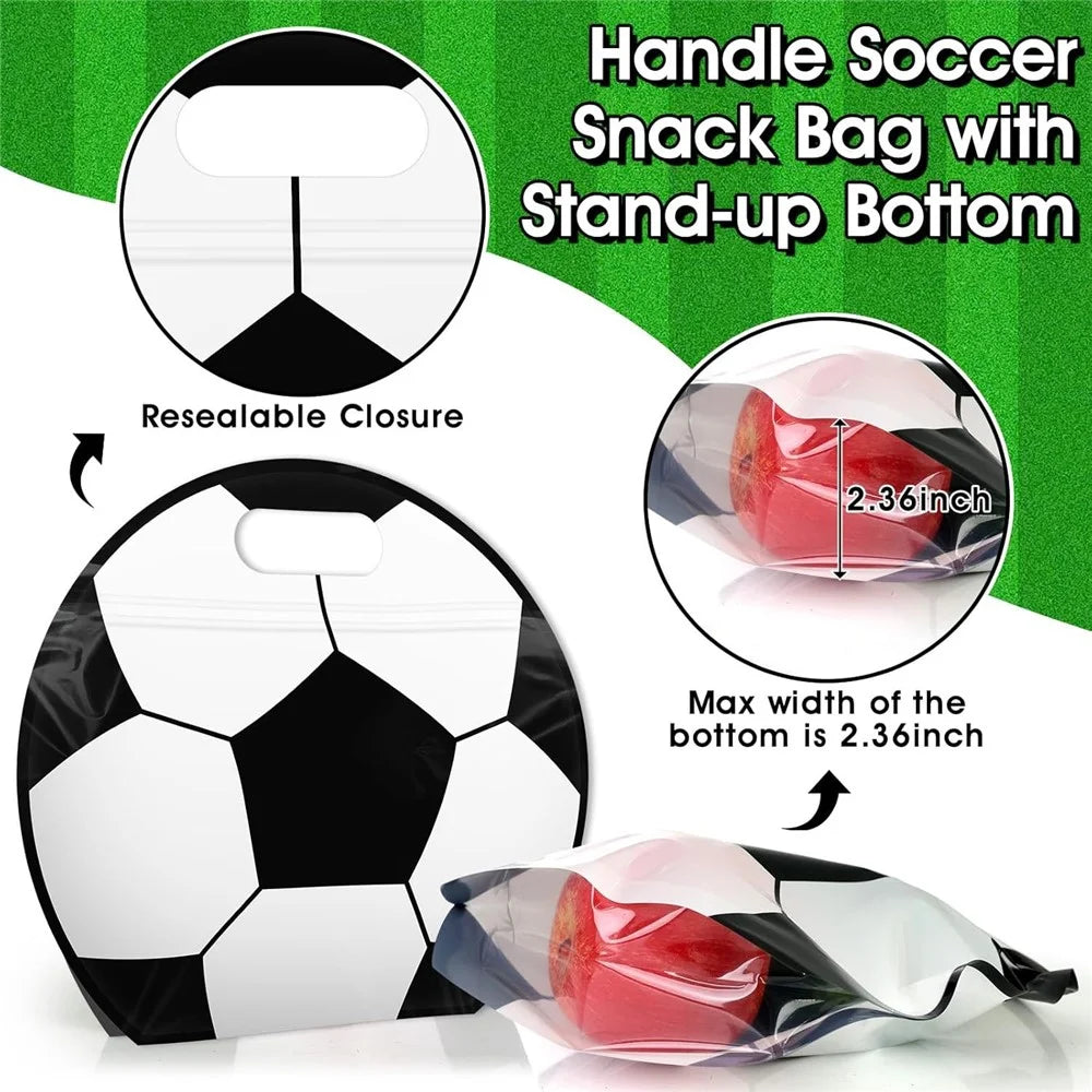 10Pcs Soccer Baseball Sports Self-Sealing Bags Stand Up Bottom Gift Candy Storage Bags with Handle - Football - 3