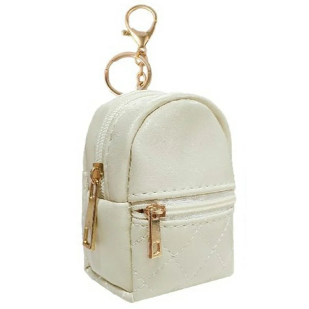 Mini PU Coin Purse Cute Small Backpack Keychain Storage Pouch for Keys Data Cable Lipstick - Beige - 1