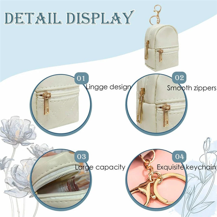 Mini PU Coin Purse Cute Small Backpack Keychain Storage Pouch for Keys Data Cable Lipstick - Beige - 3