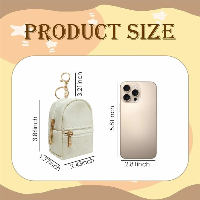 Mini PU Coin Purse Cute Small Backpack Keychain Storage Pouch for Keys Data Cable Lipstick - Beige - 6