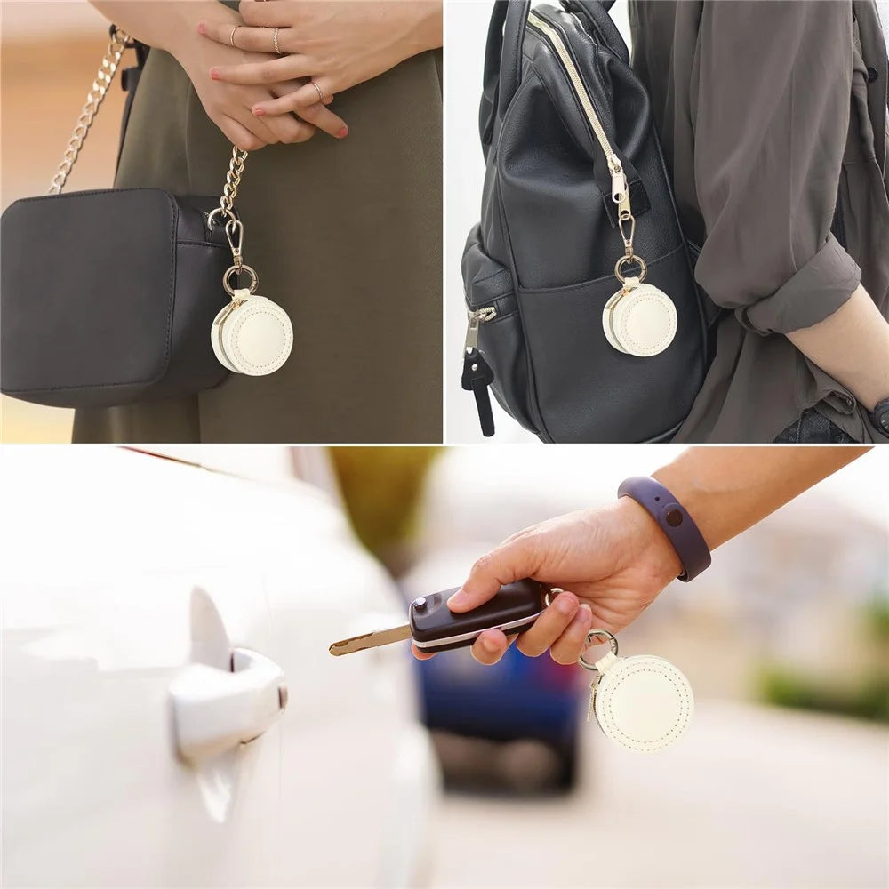 Portable Mini Jewelry Box Keychain Travel Jewelry Case PU Leather Ring Earring Storage Organizer - White  /  Double Stitching - 5