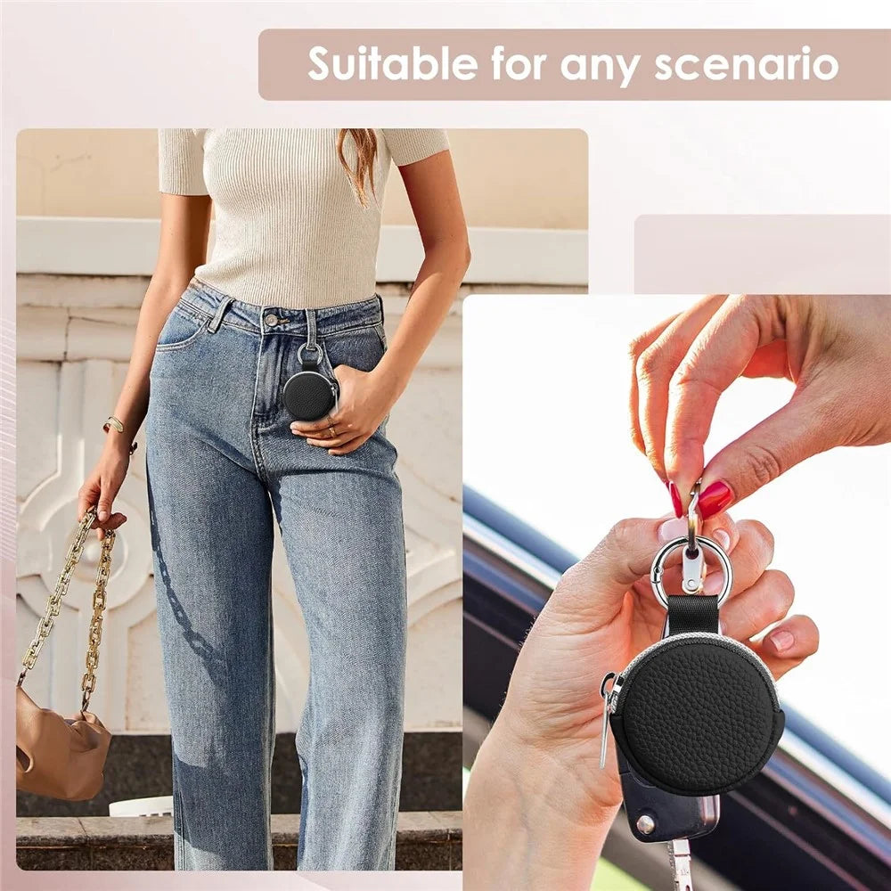 Portable Mini Jewelry Box Travel Organizer Case Ring Earring Storage Pouch with Keychain Hook - Black  /  PU - 4