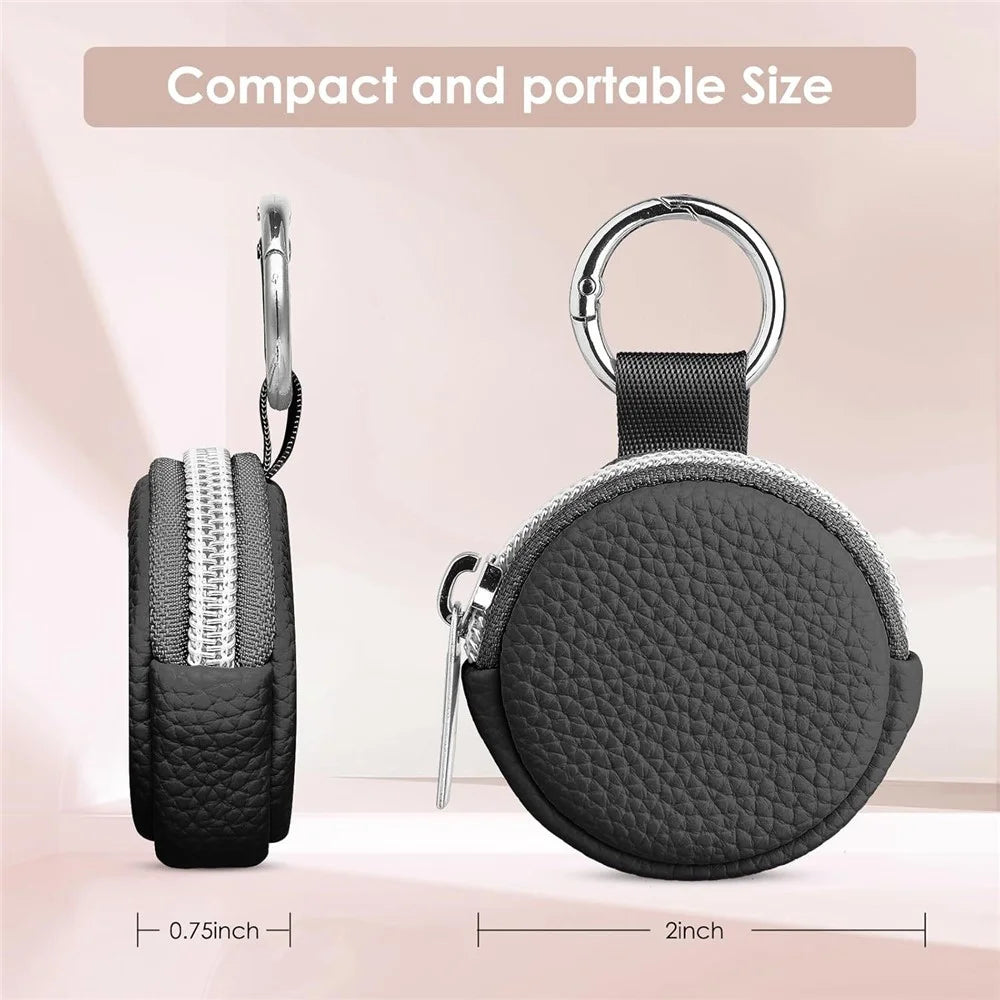 Portable Mini Jewelry Box Travel Organizer Case Ring Earring Storage Pouch with Keychain Hook - Black  /  PU - 7