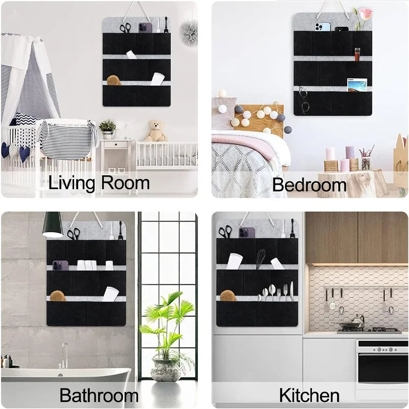 Felt Wall Hanging Storage Organizer 12 Pockets Multi-functional Door Hanging Bag for Bedroom Living Room - Gray - 3