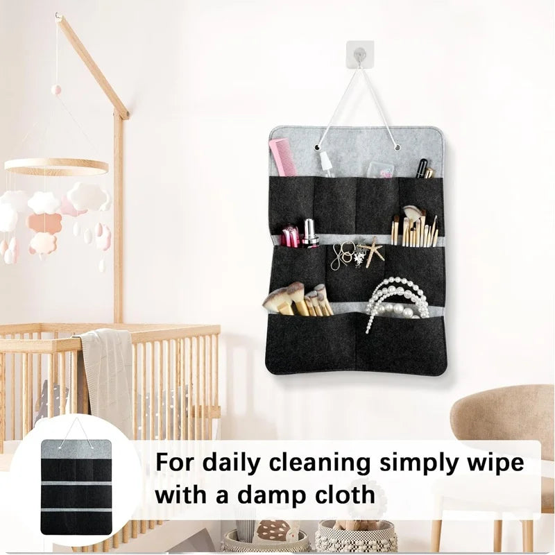 Felt Wall Hanging Storage Organizer 12 Pockets Multi-functional Door Hanging Bag for Bedroom Living Room - Gray - 4