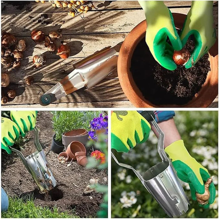Garden Seed Planter with Handle Transplant Tool Seedling Dibber Hole Maker for Vegetables Planting - Blackish Green - 6