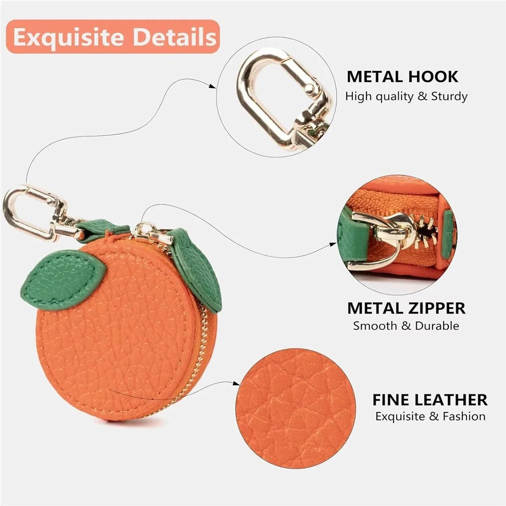 Cartoon Fruit-Shaped Mini Coin Purse Portable PU Leather Small Bag with Hook for Keys Money - Strawberry - 2