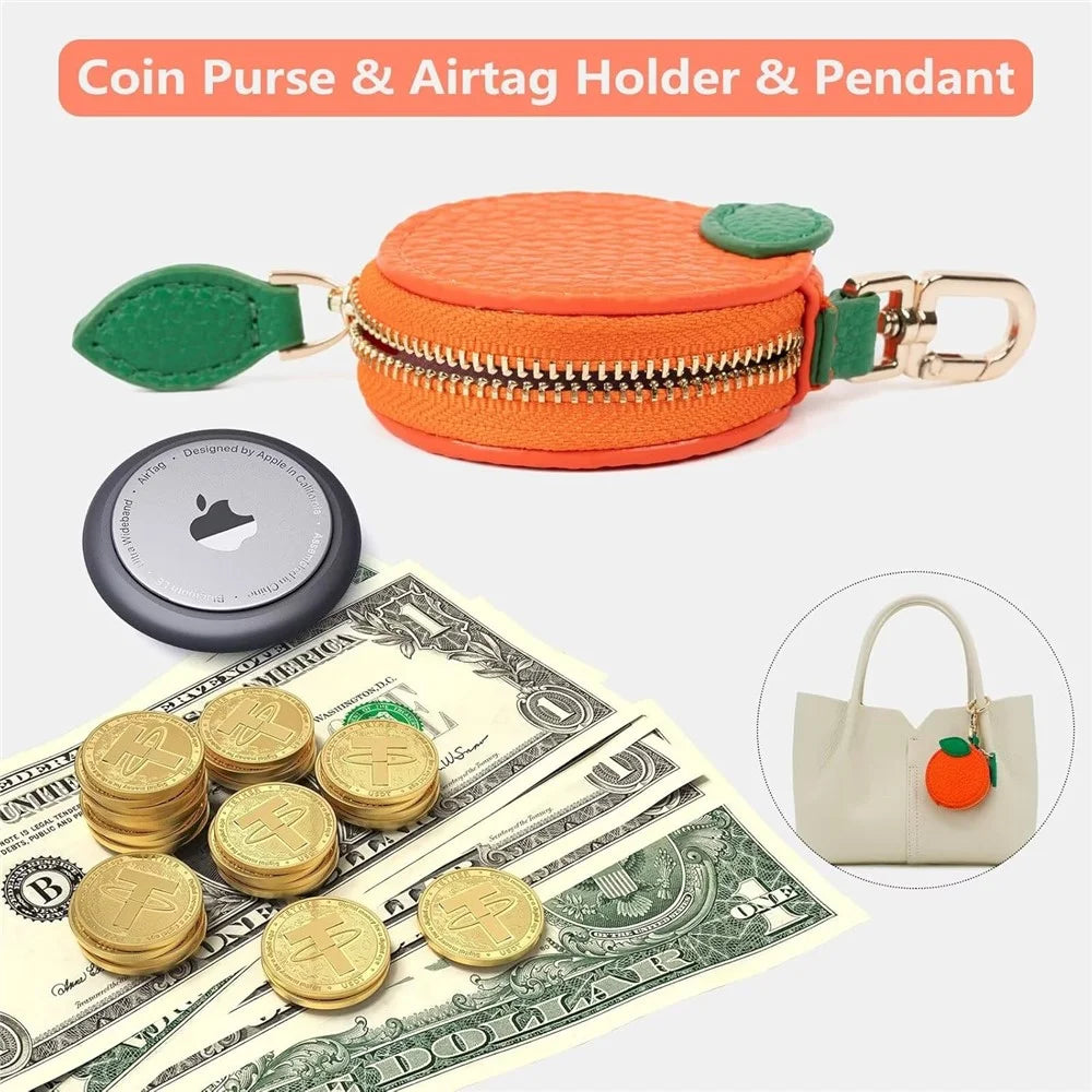 Cartoon Fruit-Shaped Mini Coin Purse Portable PU Leather Small Bag with Hook for Keys Money - Strawberry - 3