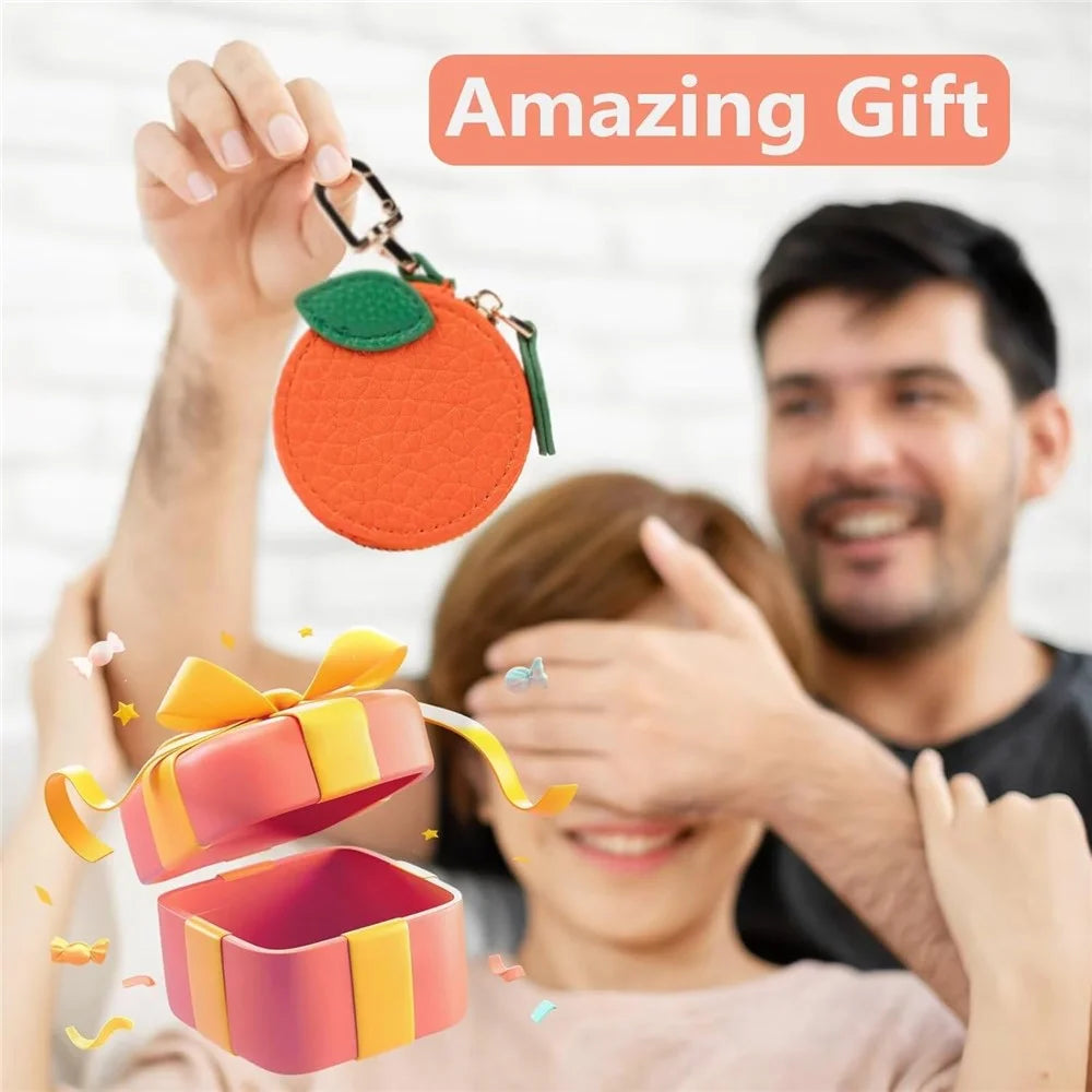 Cartoon Fruit-Shaped Mini Coin Purse Portable PU Leather Small Bag with Hook for Keys Money - Strawberry - 4
