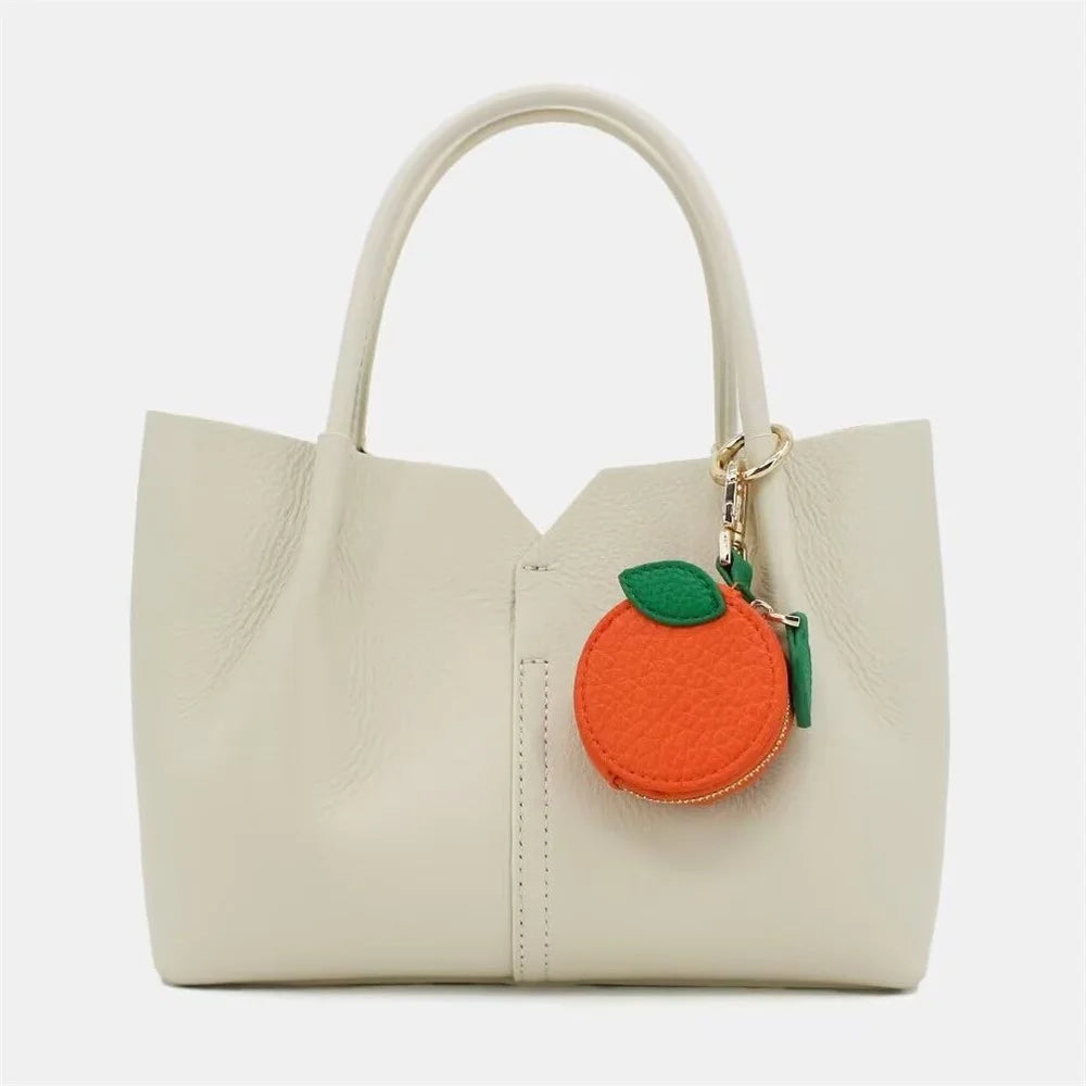Cartoon Fruit-Shaped Mini Coin Purse Portable PU Leather Small Bag with Hook for Keys Money - Strawberry - 7