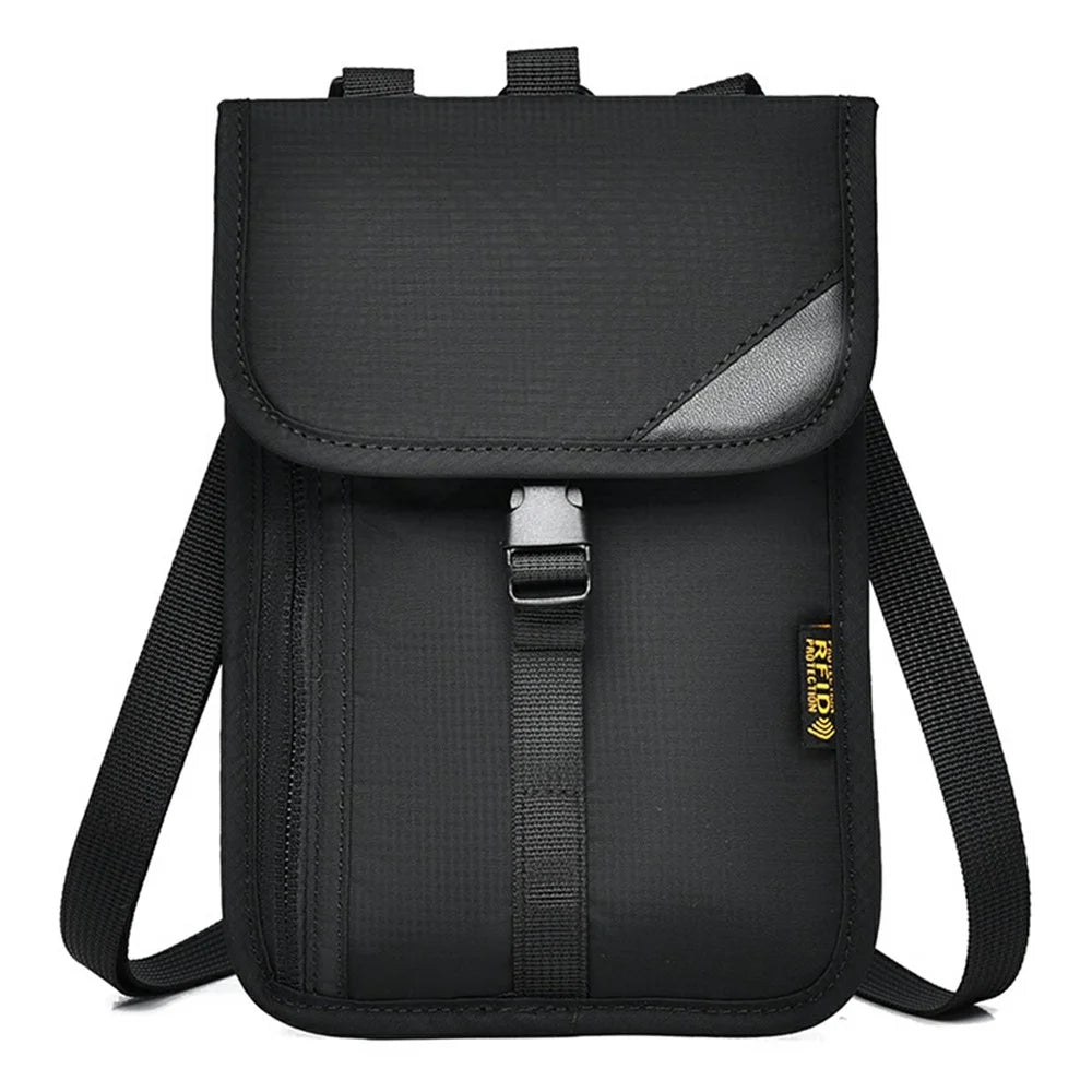 RFID Blocking Travel Pouch Neck Strap Bag Multi-Function Passport Holder Waterproof Certificate Wallet for Travel Business - Black - 1