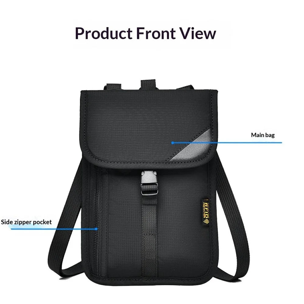 RFID Blocking Travel Pouch Neck Strap Bag Multi-Function Passport Holder Waterproof Certificate Wallet for Travel Business - Black - 3
