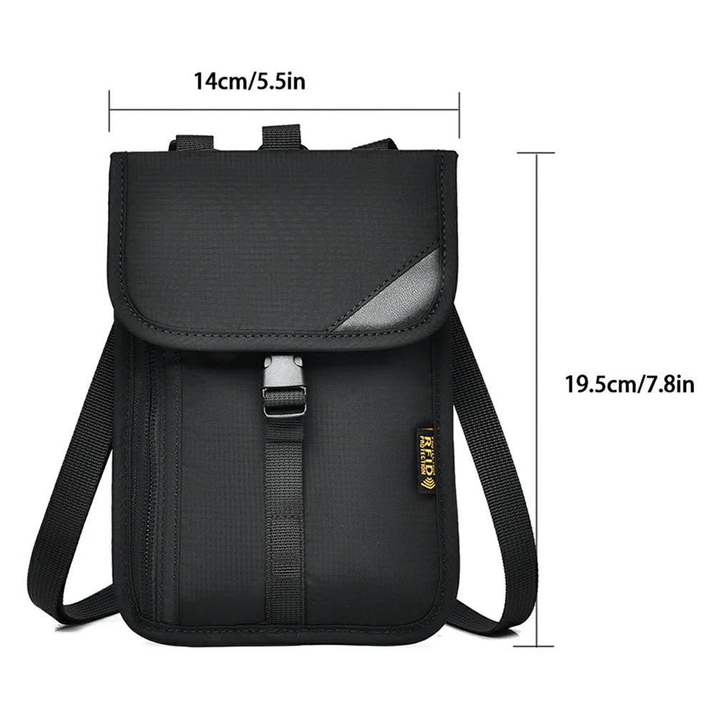 RFID Blocking Travel Pouch Neck Strap Bag Multi-Function Passport Holder Waterproof Certificate Wallet for Travel Business - Black - 7