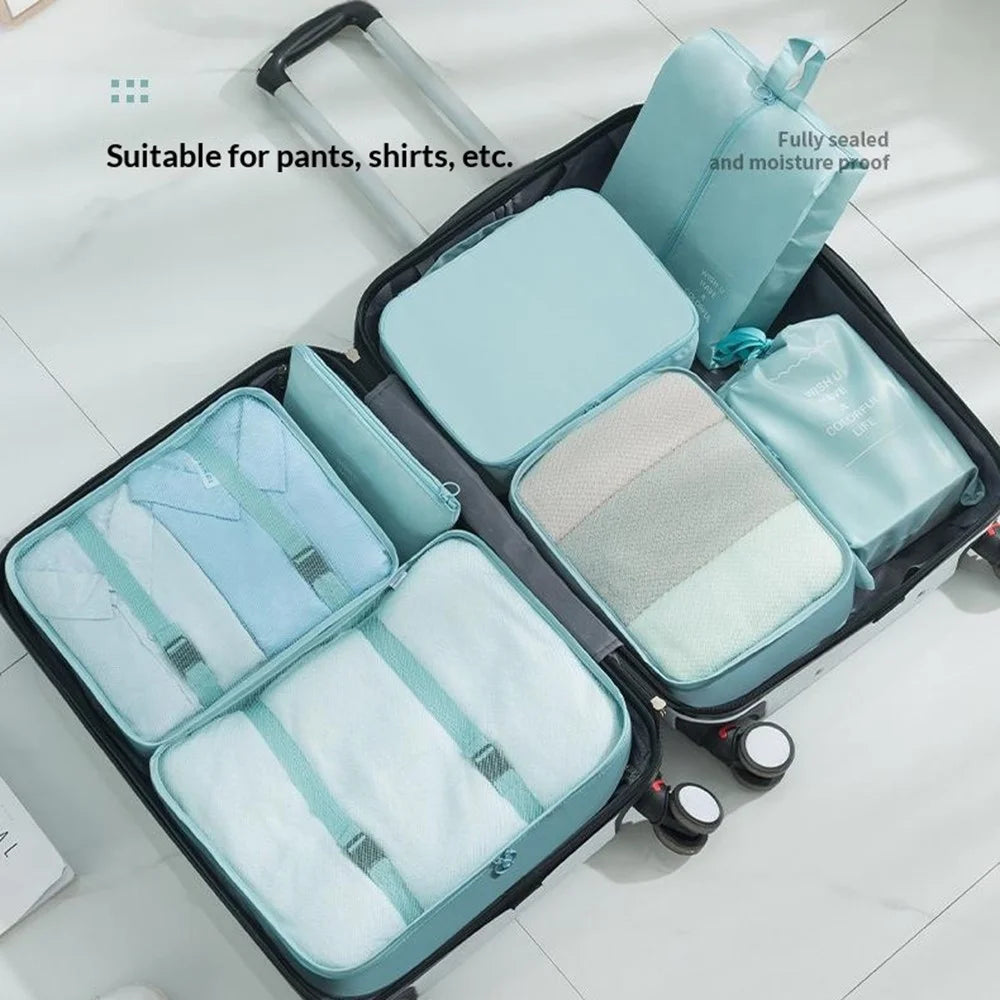 8Pcs Travel Organizer Packing Cubes Set Large Capacity Storage Bags for Luggage Organization - Blue - 3
