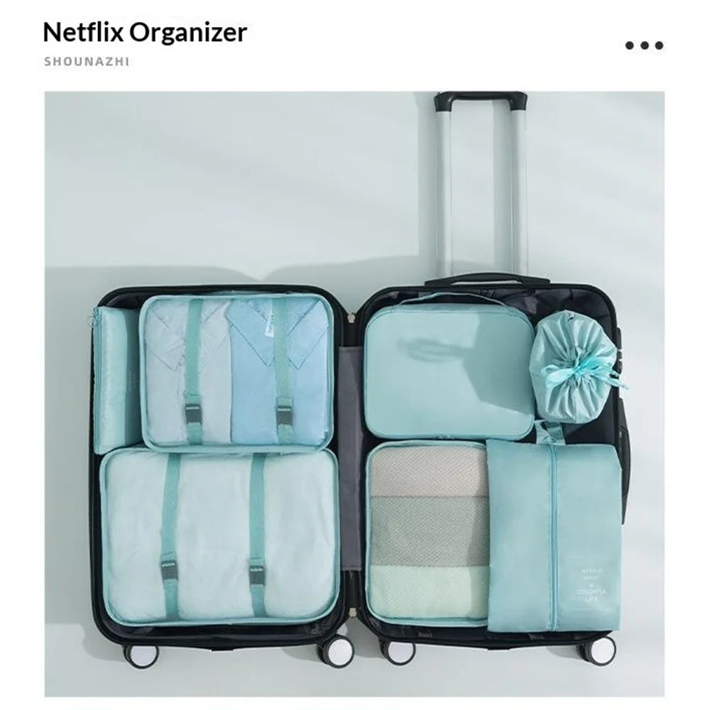 8Pcs Travel Organizer Packing Cubes Set Large Capacity Storage Bags for Luggage Organization - Blue - 6