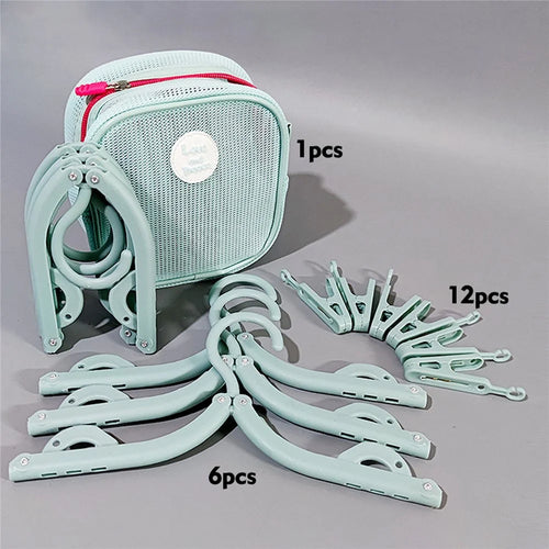 Foldable Travel Clothes Clip Hanger Kit with Storage Bag Hangers Clips Storage Bag Set for Travel Hotel - Blue - 1