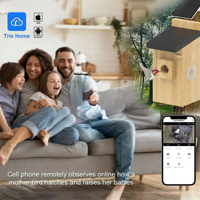 Solar Birdhouse with Camera , 4MP HD 130° PIR Motion Detection Night Vision Monitor for Bird Watching (without TF Card) - Wood Color - 5