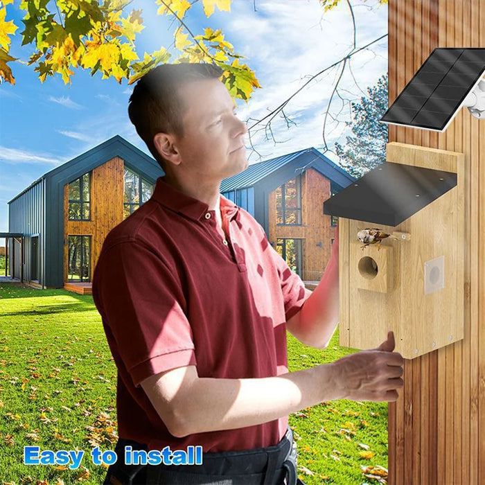 Solar Birdhouse with Camera , 4MP HD 130° PIR Motion Detection Night Vision Monitor for Bird Watching (without TF Card) - Wood Color - 6