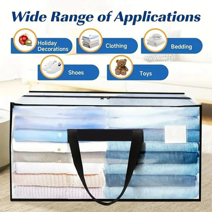 23.5 Gallon Large Capacity Clear Storage Bag Waterproof Clothes Organizer with Zipper for Moving Bedding - 3
