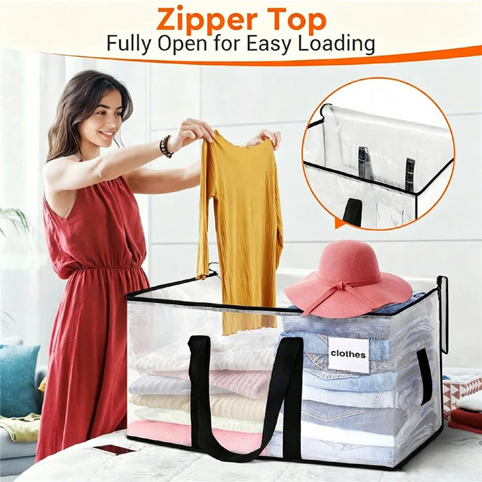 23.5 Gallon Large Capacity Clear Storage Bag Waterproof Clothes Organizer with Zipper for Moving Bedding - 4