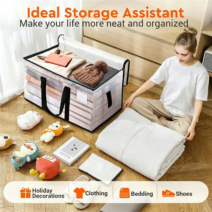 23.5 Gallon Large Capacity Clear Storage Bag Waterproof Clothes Organizer with Zipper for Moving Bedding - 7