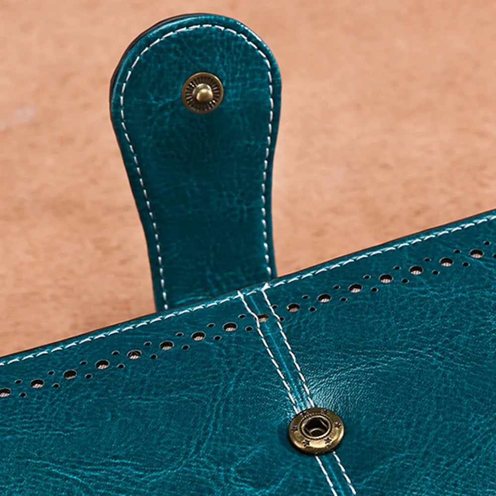 5162 Genuine Cowhide Leather Women Wallet Large Capacity Money Purse Lady Clutch Bag Wristlet Handbag with Hand Strap - Peacock Blue - 3