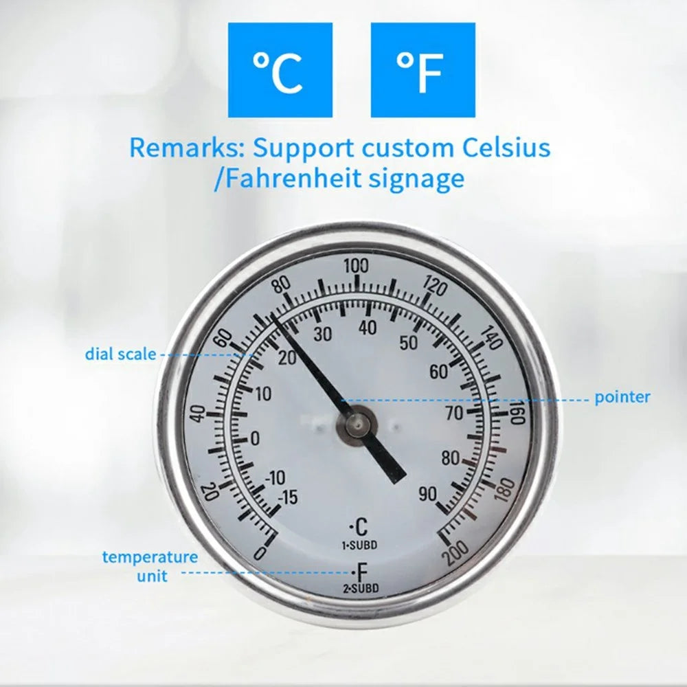 TS-8322 Stainless Steel Bimetallic Thermometer Boiler Round Temperature Gauge Axial Mounting Digital Thermometer for BBQ Oven Boiler - White - 3
