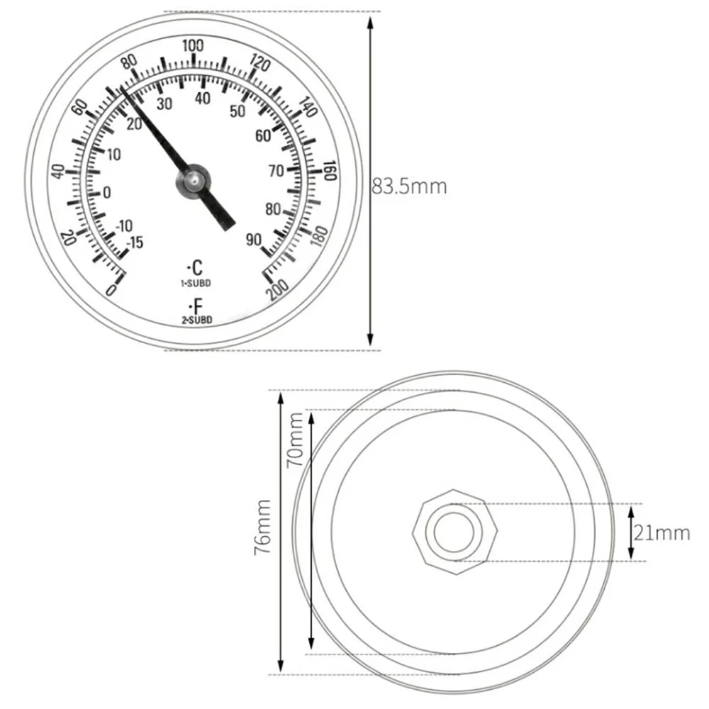 TS-8322 Stainless Steel Bimetallic Thermometer Boiler Round Temperature Gauge Axial Mounting Digital Thermometer for BBQ Oven Boiler - White - 5