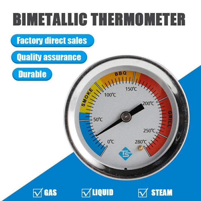 TS-BX64 0-280 Degree Celsius Bimetallic Thermometer 68mm Dial Axial Mount for BBQ Grill Boiler - 3