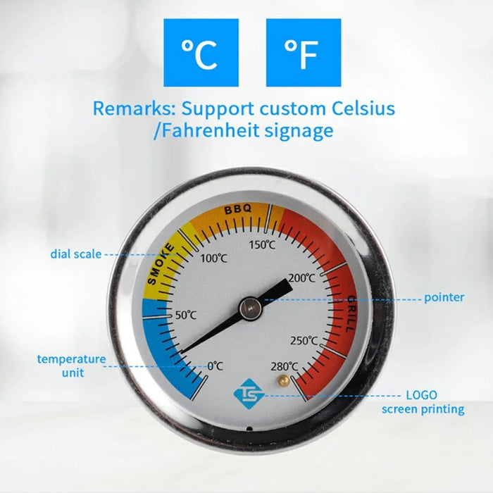 TS-BX64 0-280 Degree Celsius Bimetallic Thermometer 68mm Dial Axial Mount for BBQ Grill Boiler - 4