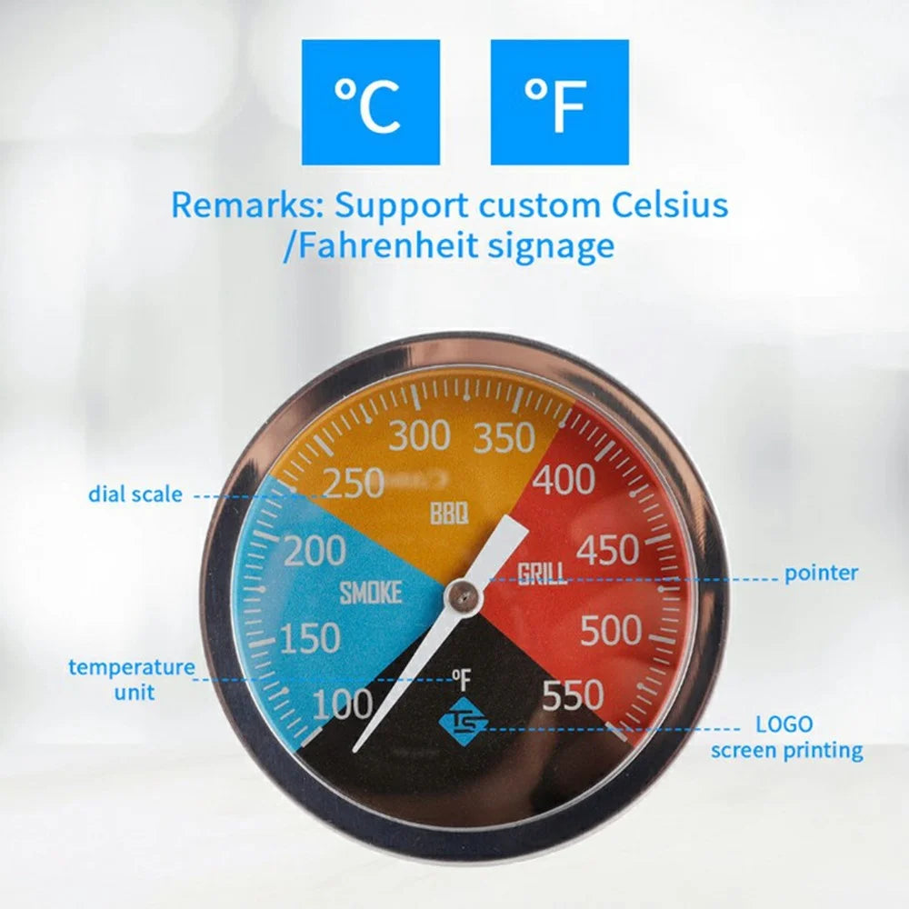 TS-BX65 Bimetallic Thermometer 100-550 Degree Fahrenheit Axial Mount BBQ Grill Oven Temperature Gauge - 4