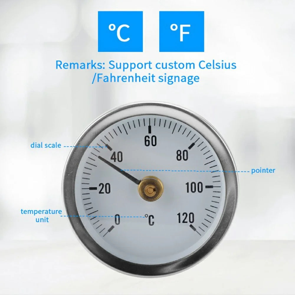 TS-W50A Bimetallic Thermometer 0-120 Degree Celsius Stainless Steel Industrial BBQ Oven Gauge - 4