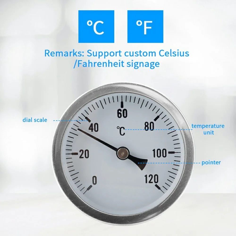 TS-W51 Axial Mount 0-120 Degree Celsius Stainless Steel Bimetallic Thermometer for Industrial Oven Boiler - 4