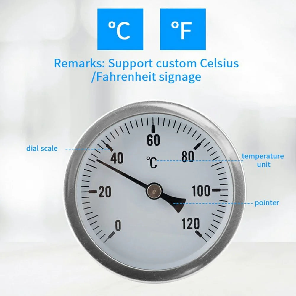 TS-W52 63mm Dial 0-120 Degree Celsius Bimetallic Thermometer Axial Mount for Industrial Gas Liquid Steam - 4