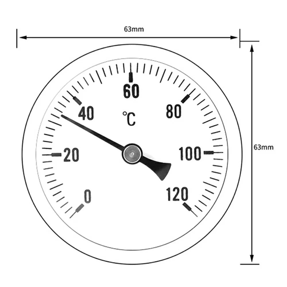 TS-W52 63mm Dial 0-120 Degree Celsius Bimetallic Thermometer Axial Mount for Industrial Gas Liquid Steam - 5