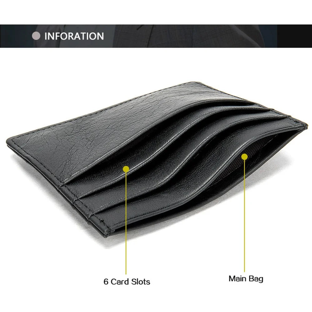 113 Slim Credit Card Holder 6 Card Slots PU Leather Wallet Compact Card Case Card Protector for Business Daily Use - Black - 4