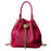 7628 Mini Bucket Bag Cowhide Leather Drawstring Crossbody Handbag with Chain Shoulder Strap for Women - Red - 1